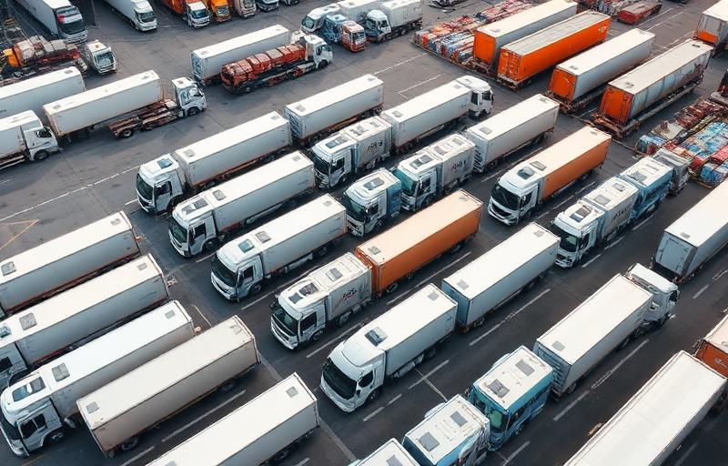 Frota de veículos comerciais enfileirados
