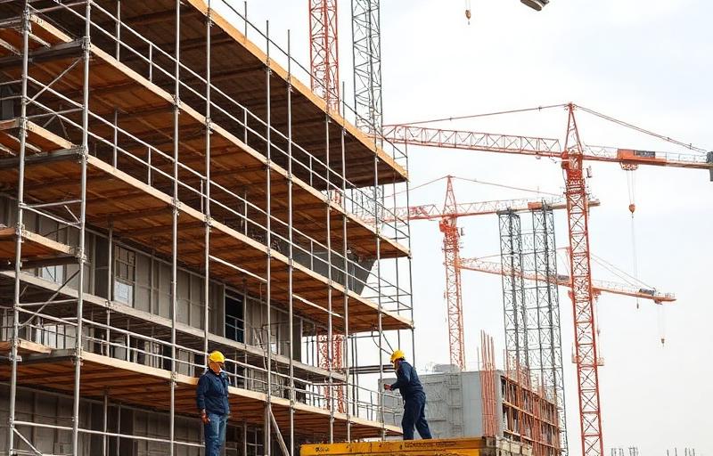 Canteiro de obras com andaimes
