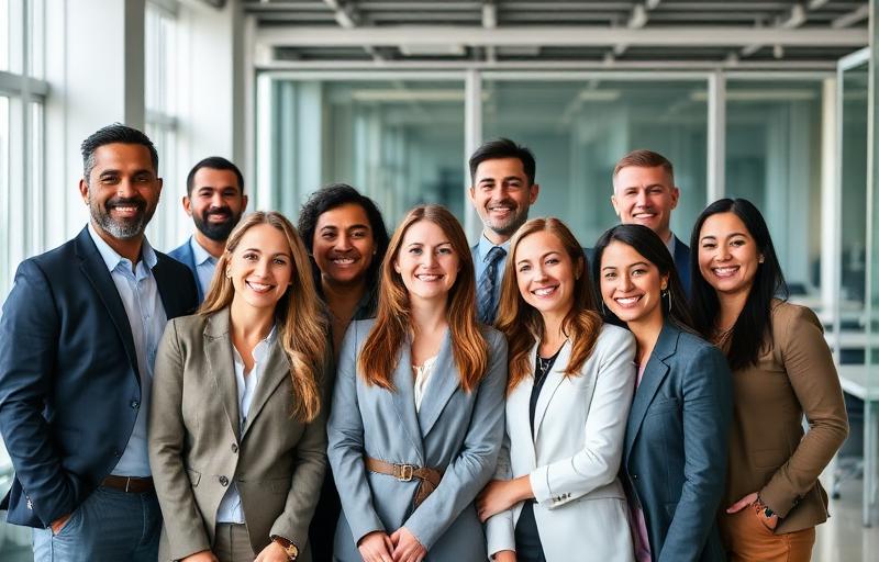 Grupo de colaboradores em ambiente corporativo